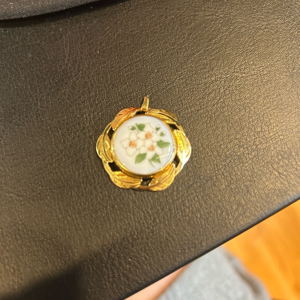 B&G Denmark 14K Gold Filled porcelain Dogwood pendant. Limited edition of 500